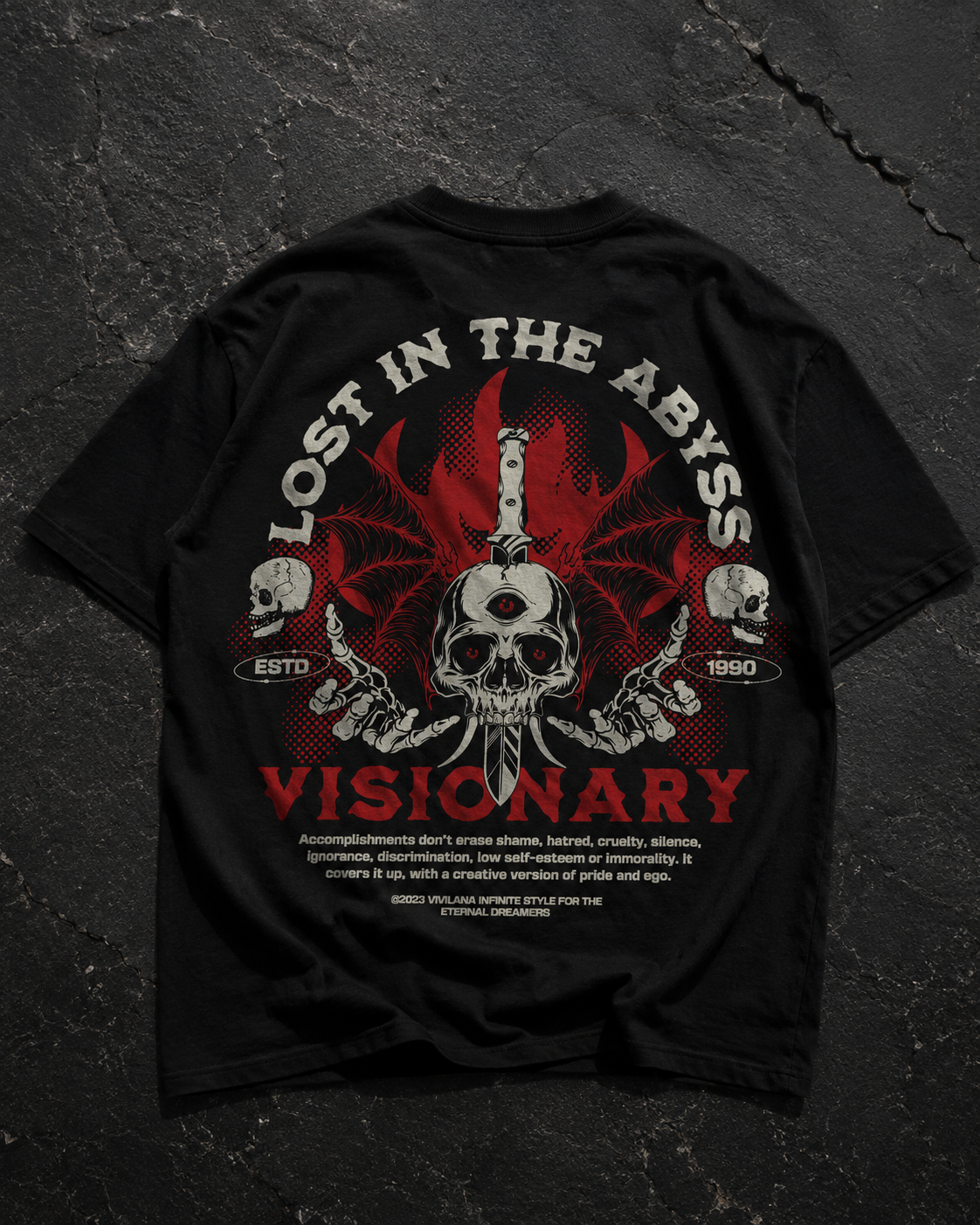 VIVILANA Visionary Skull Tee — "Lost in the Abyss" Gothic Graphic T-Shirt