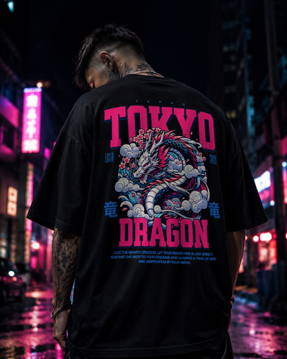 VIVILANA Tokyo Dragon Graphic Tee — Neon Japanese Dragon Streetwear