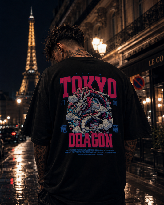 VIVILANA Tokyo Dragon Graphic Tee — Neon Japanese Dragon Streetwear