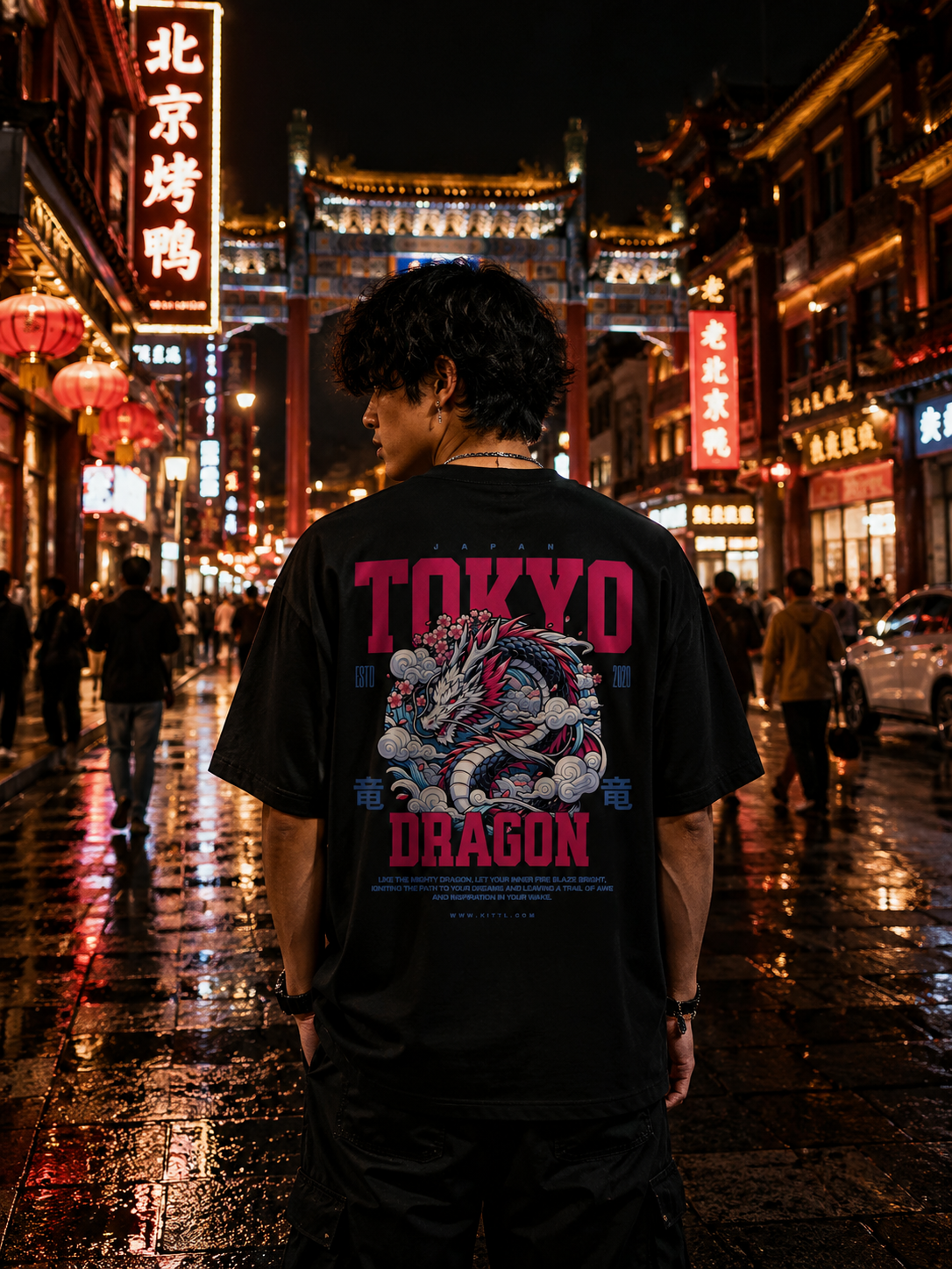 VIVILANA Tokyo Dragon Graphic Tee — Neon Japanese Dragon Streetwear