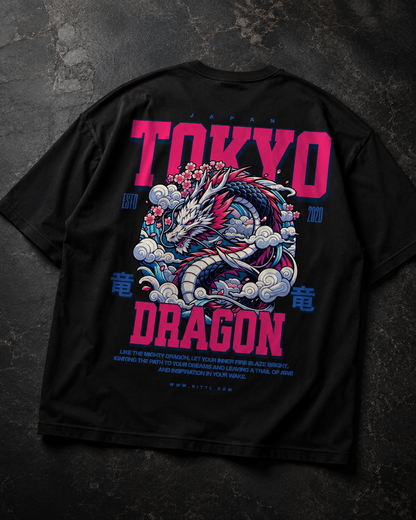VIVILANA Tokyo Dragon Graphic Tee — Neon Japanese Dragon Streetwear